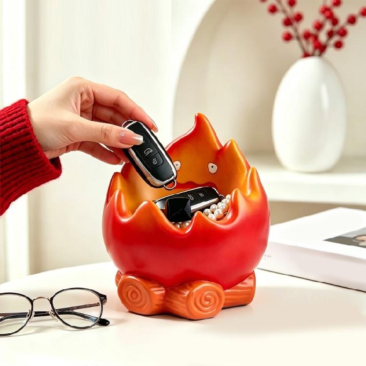 Eye Catching Flame Themed Statue Candy Dish Resin Decorative Bowl For Keys Coin And Everyday Essential