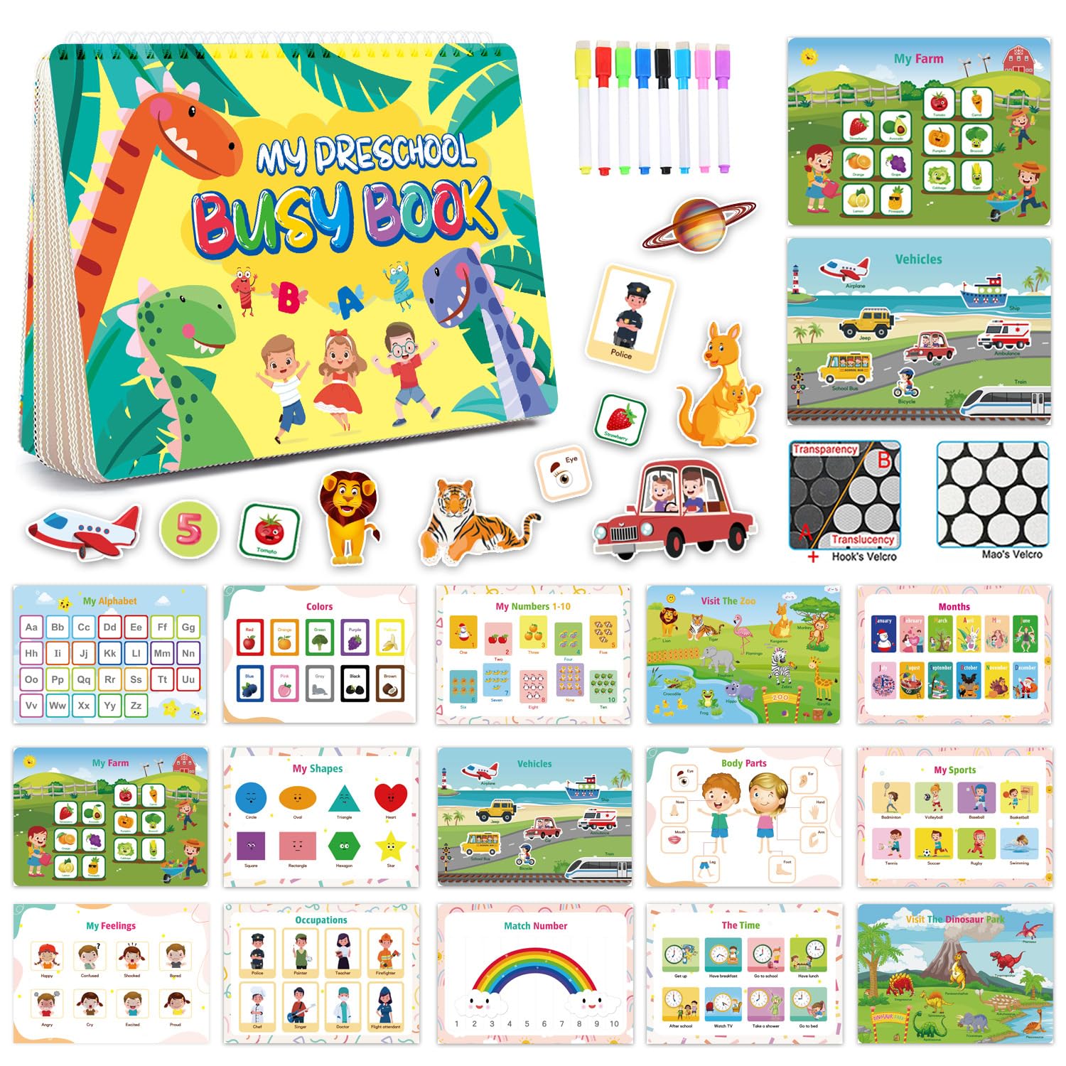 

Educational Busy Board Bath Poster Style Montessori Toy 16 Themes, Educational Book & Drawing Gift Boxed