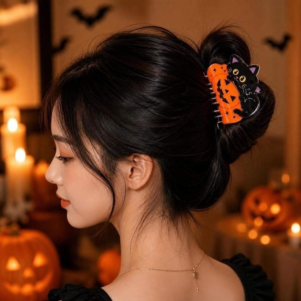 Non Slip Pumpkin Shark Clip Cute Animal Black Cat Hair Claw Halloween Hair Claw Theme Party