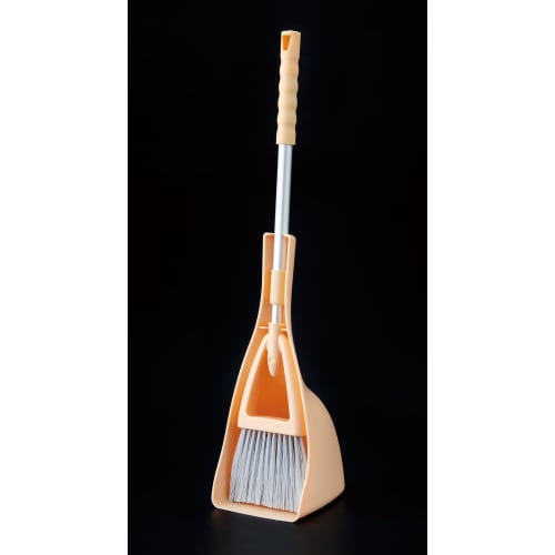 Nihon Clean Tech Compact Telescopic Broom and Dustpan Set, 10cm Wide x 47cm Long, Adjustable Length, Indoor/Outdoor Use, Entryway, Balcony, Orange