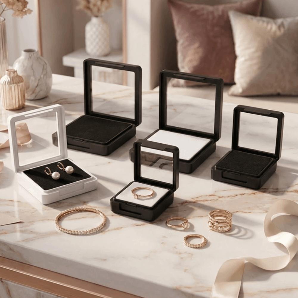 Transparent Gemstone Holder Flip Lid Crystal Display Case Packaging Jewelry Show Jewelry