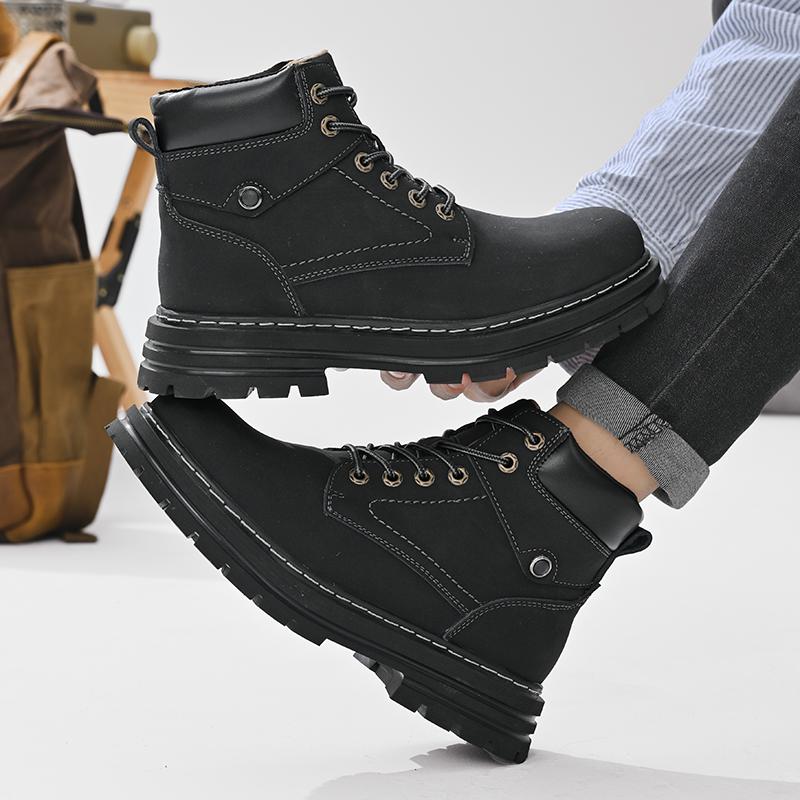 Genuine Leather Men's Boots, Handmade Retro Winter Boots, Waterproof Ankle Snow Boots, High-quality Men's Shoes, Large Size