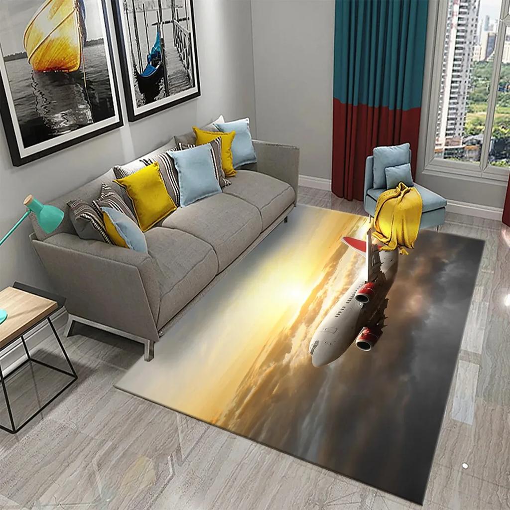 Airplane Carpet Sky Sunset Scene Area Mat For Kitchen Bathroom Entrance Door Anti-Slip Absorbent Mat Teens Bedroom Home Decor