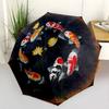 Koi Fish Circular Lotus Pond Portable Automatic Umbrella Sturdy 8-Rib Shaft Sturdy Construction All-Season Use Fashionable Accessory