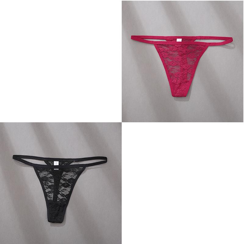 2Pcs/Set Sexy Women Low Waist Lace Panties Thongs Solid Hollow Out Transparent G-String Underwear Lady T-Back Intimate Lingerie