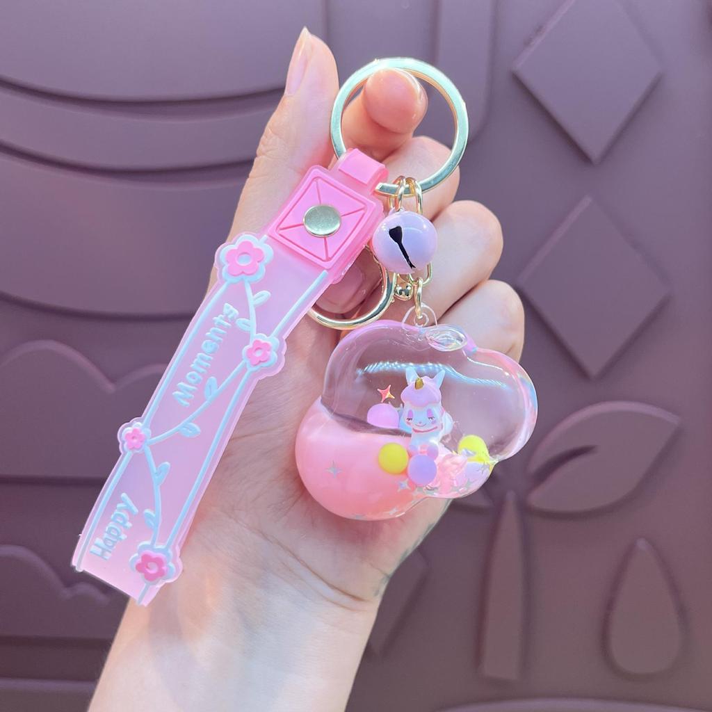 Lila Stern Flüssiger Treibsand Schlüsselanhänger mit Kirschblüten Öl-gefülltem Anhänger - Niedlicher 3D Rucksackanhänger für Frauen