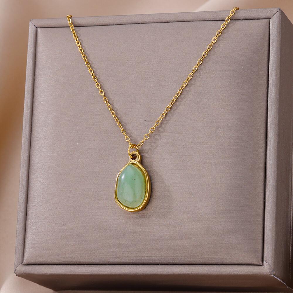 Aesthetic Opal Oval Necklace For Women Gold Color Chain Stone Pendant Necklace Stainless Steel Jewelry Wedding Gift Bijoux Femme