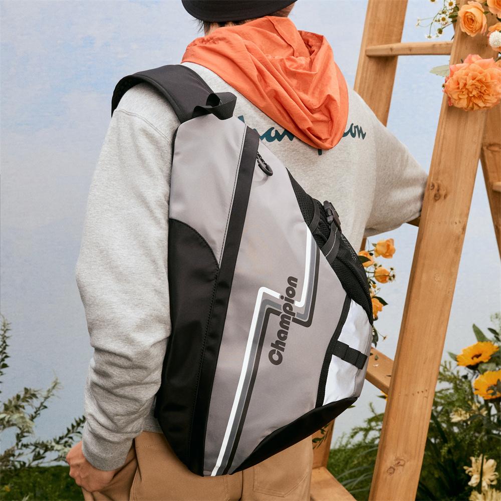 New Champion Fabric Sling Bag, Crossbody Bag Regular Unisex Smoke Gray & Black U5AACPU44