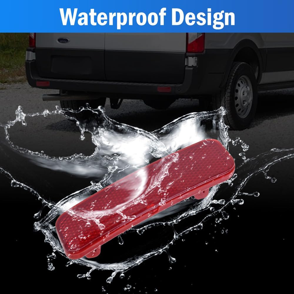 Red Rear Bumper Reflector, Compatible with Ford Transit 150/250/350/350 HD 2015-2020, Transit Connect 2014-2022, Brake Light Lamp Red Lens Rear