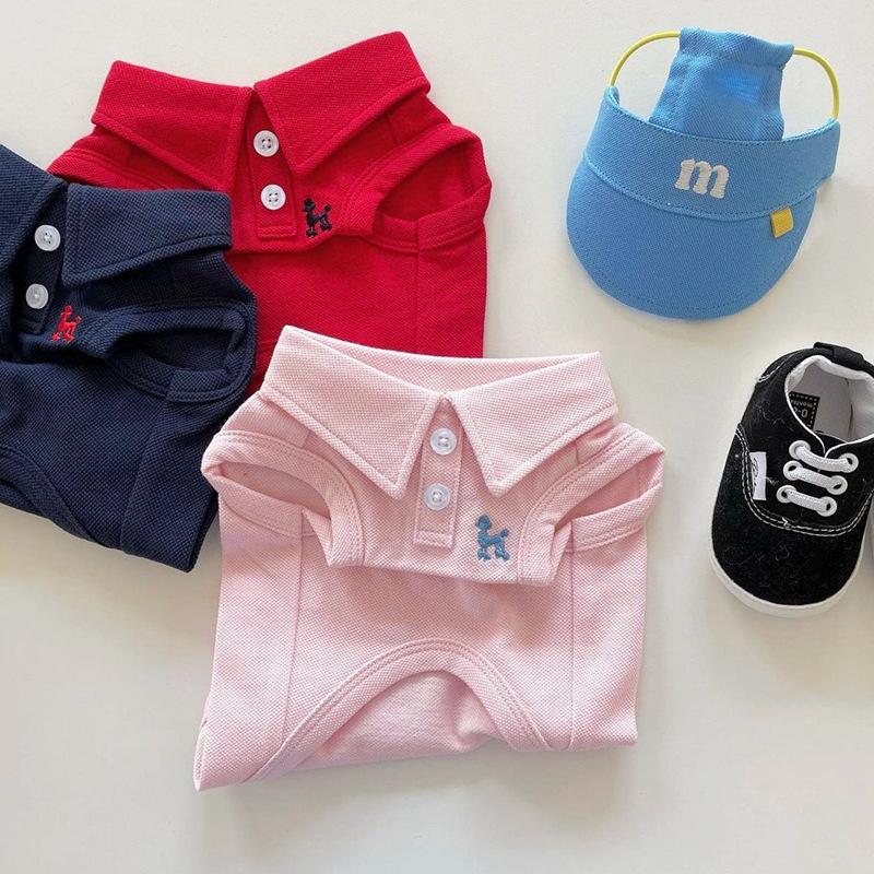 Spring and summer dog clothes solid color polo shirt thin breathable T-shirt cat vest teddy two feet pet clothes