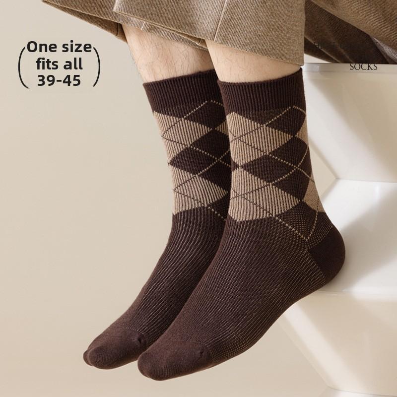 5 Paar Herren Herbst- und Winter Neue Reine Baumwolle Retro Diamant Business Kniestrümpfe