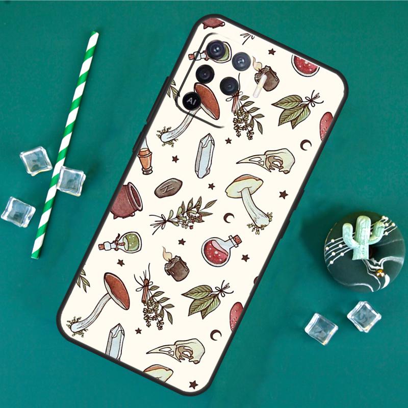 Cottagecore Frog Mushroom Moon Case For Oppo A17 A15 A40 A60 A80 A16 A76 A96 A18 A38 A58 A78 A98 A91 A57 A74 A94 A54S Cover