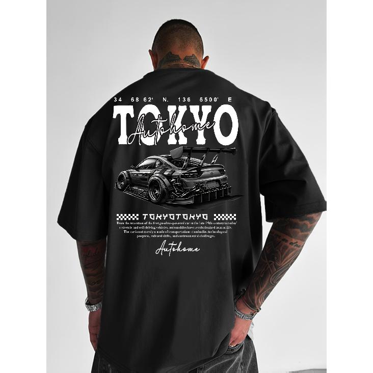 T-shirt Grafica Nera, 1 pz, Tokyo Racing Fantasia Racing Minimalista Manica Corta da Uomo