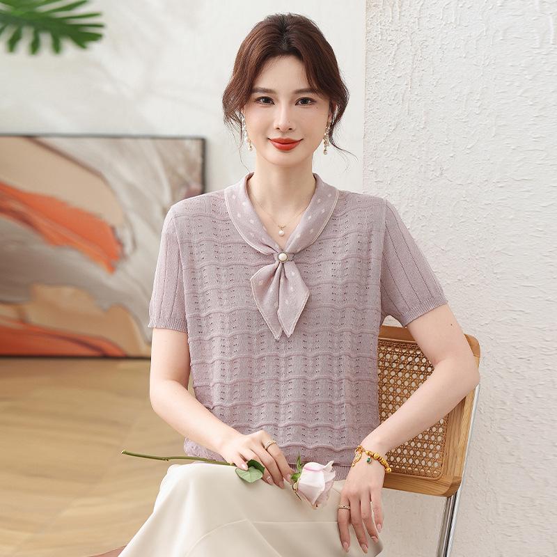 

Mom s Summer Chic Ice Silk Short-Sleeve T-Shirt - 2026 Style for Middle-Aged & Elderly Women s Fashion XL (Recommended 100-110 lbs)