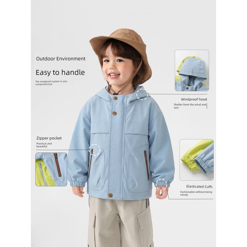 Right European Style Boys' Outdoor Windbreaker Children's Spring and Autumn Waterproof Hooded Jacket 2026 New Children's Clothing Baby Clothes
