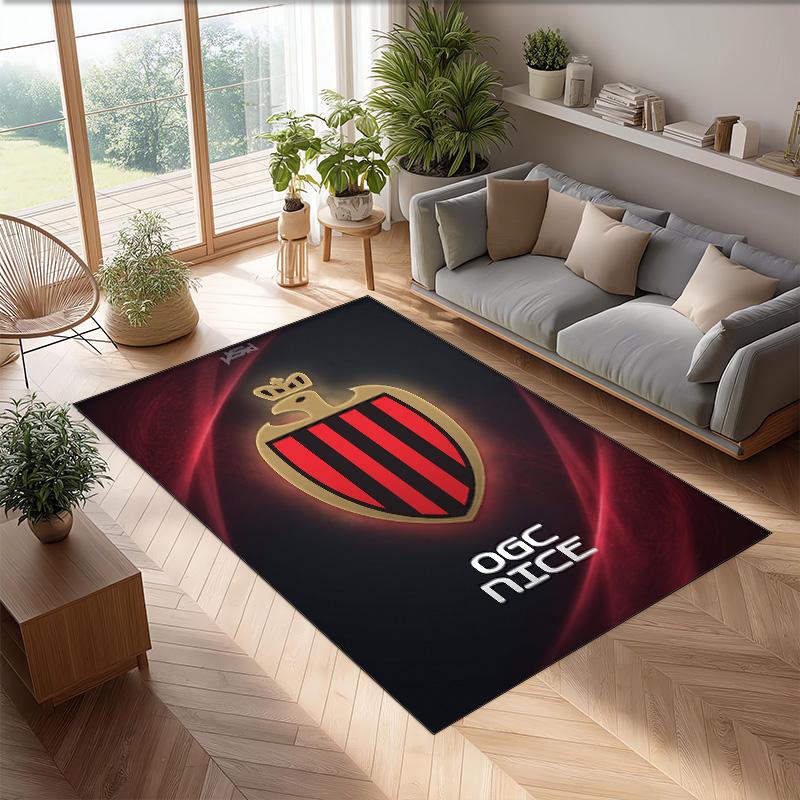 OGC Nice FC Soccer Football Pattern Soft Area Rug Non Slip Indoor Floor Carpet Sports Decor Mat for Bedroom