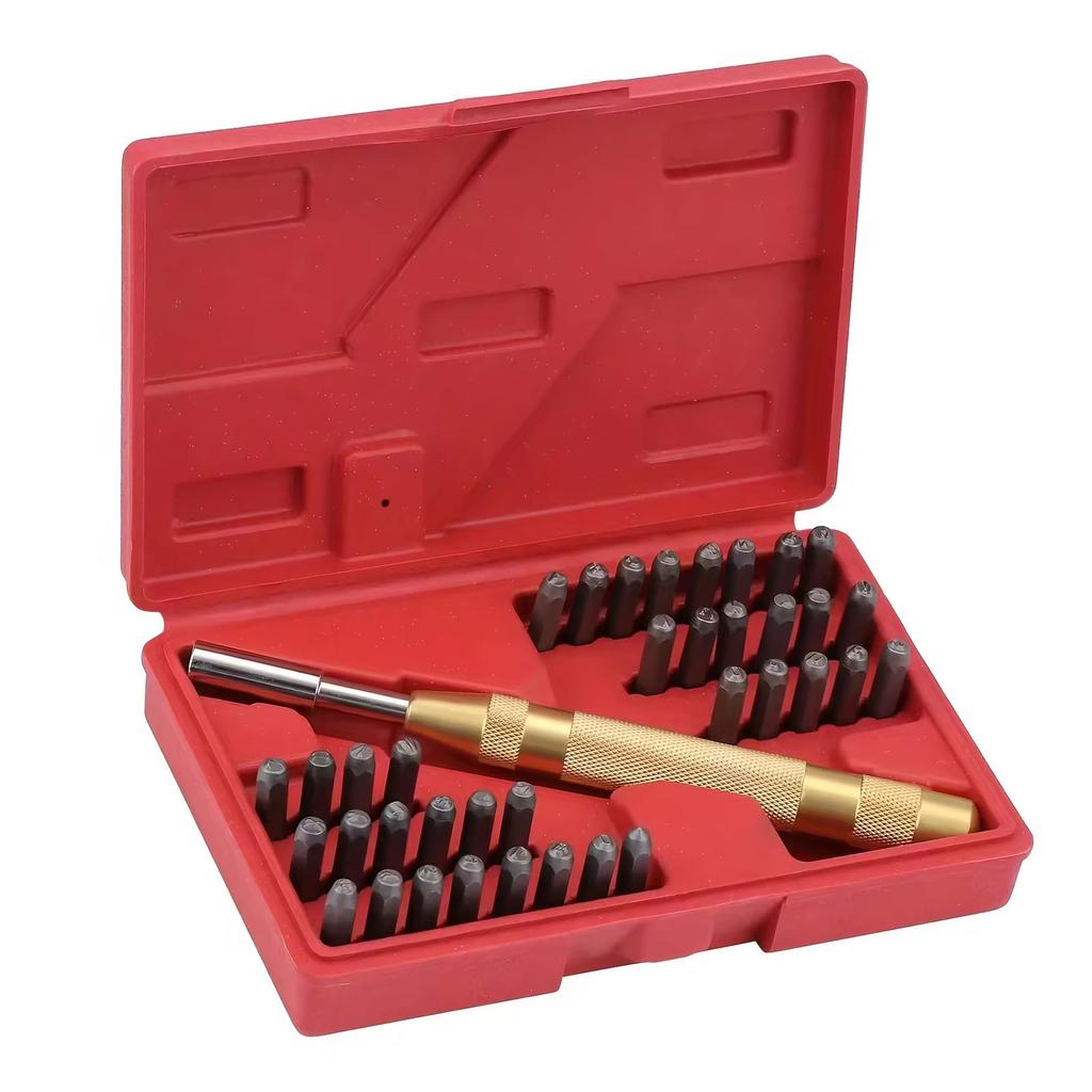 38Pcs Number and Letter Stamp Punching Set 3mm A-Z 0-9 Leather Embossing Stamp Punching Tool with Stamping Handle