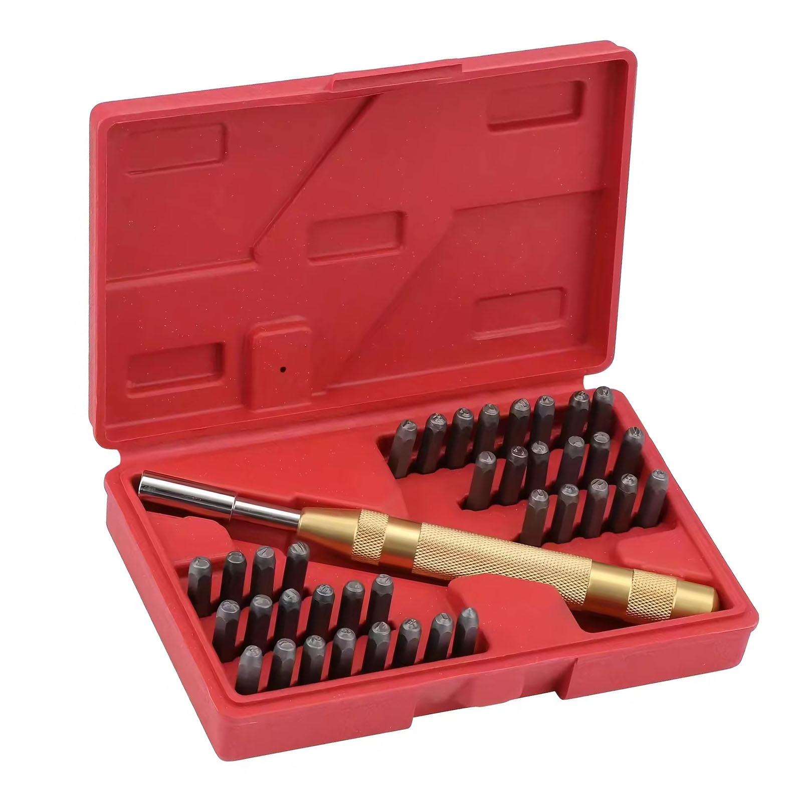 38Pcs 3mm Leather Stamping Tool Metal Letter and Number Stamp Punching Set with Metal Stamping Handle for Leather Canvas 1