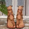 2025 Sommer Neue Riemchensandalen mit Schlangenmuster, flache Sandalen für Damen, modische Zehentrenner mit Metallringen, Übergröße