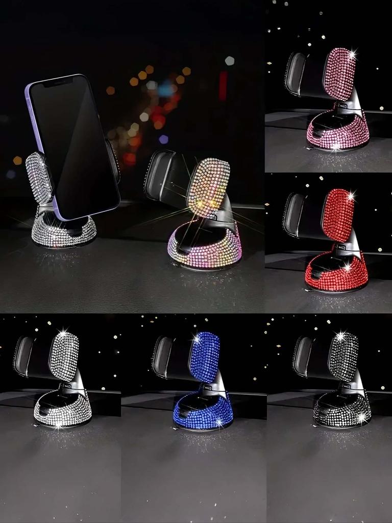 Luxury Rhinestone-Embedded Car Phone Holder - Multi-Functional Rotating Suction Cup Holder, Fits Various Vehicles