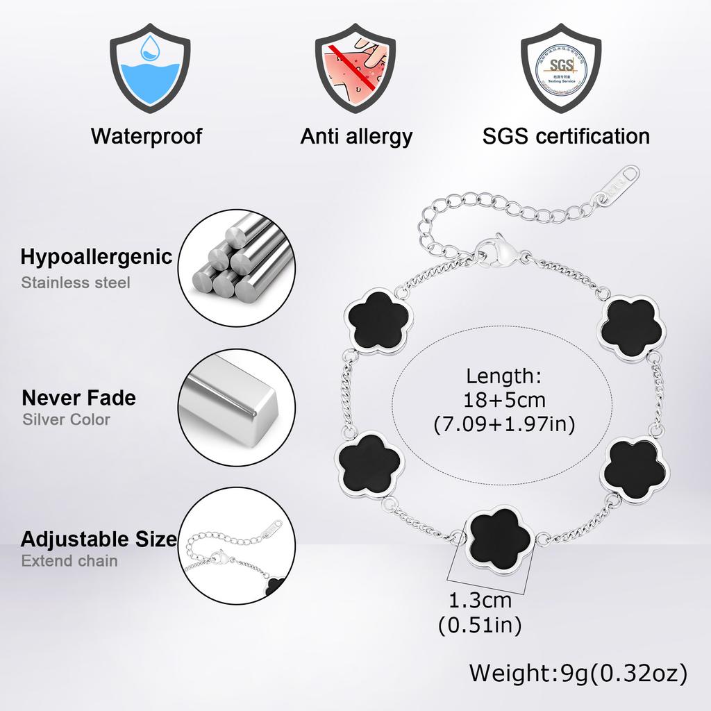 Vnox Stainless Steel Flower Bracelet for Men Women, 18-23cm Adjustable Leaf Chain with Lobster Clasp, Anniversary Gifts Zircon