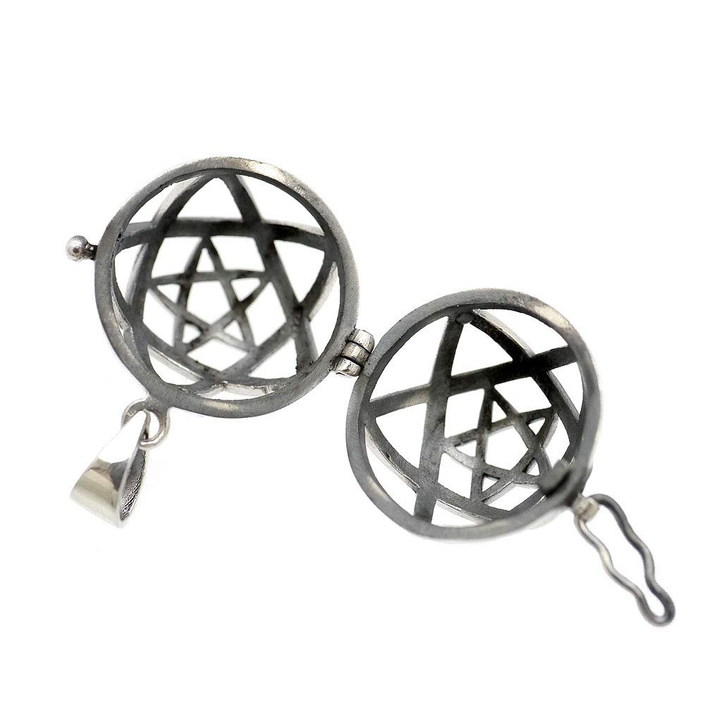 Silber Eins 925 Sterlingsilber Gamelan-Kugel Pentagramm Anhänger Top für Männer, Größe A4