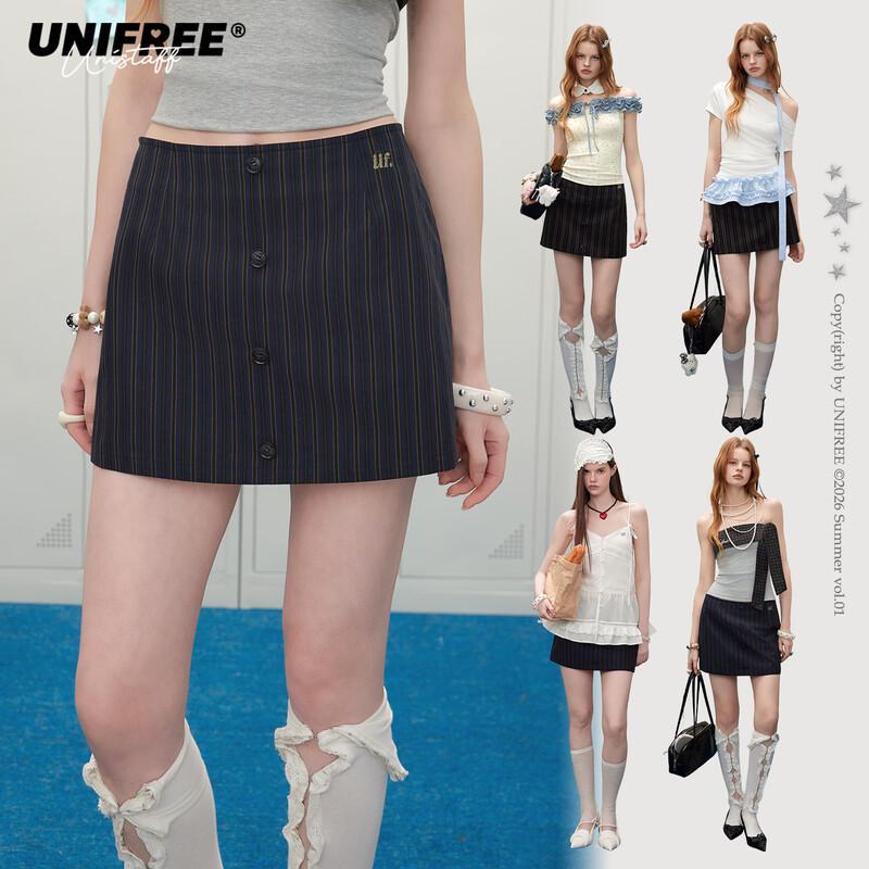 

UNIFREE Ретро-юбка А-силуэта в полоску с вышивкой L