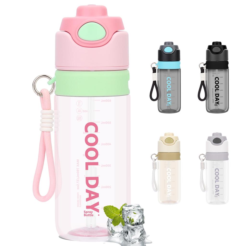 CLICSUN 780ml Water Bottle with Spray Mug and Spray Direct Large Sports Heatstroke Heat Pink Straw, Transparent, Hydration, Drinking, Capacity,