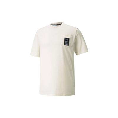 X First Mile Co-Branded Pocket Logo Solid Color Regular Fit Sports Short Sleeve T-Shirt Men Tops Ivory-White 532337-73
