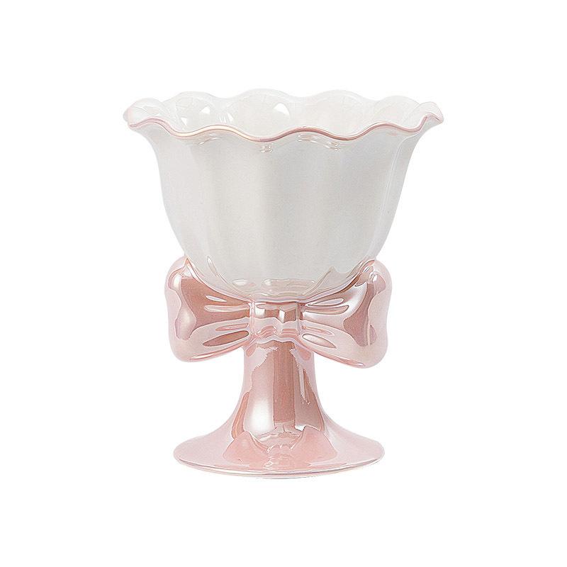 Bow Goblet Ceramic Cup Ice Cream Cup Dessert Cup High End Cute Girls Exquisite Niche Design Couple