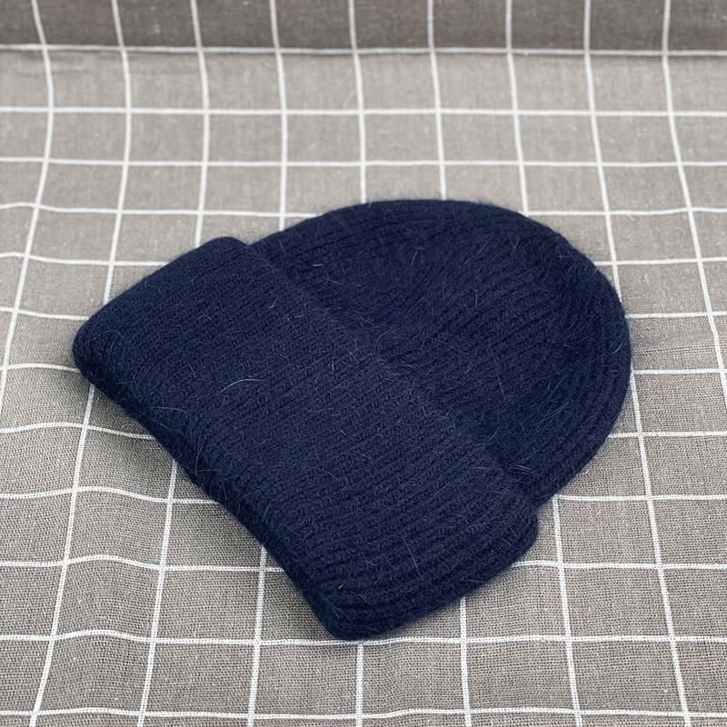 

Japanese Thickened Large Version Rabbit Fur Wool Hat Stacking Hat Warm Retro Women S Versatile Ear Protector Knitted Hat one size fits all with elasticity темно-синього кольору