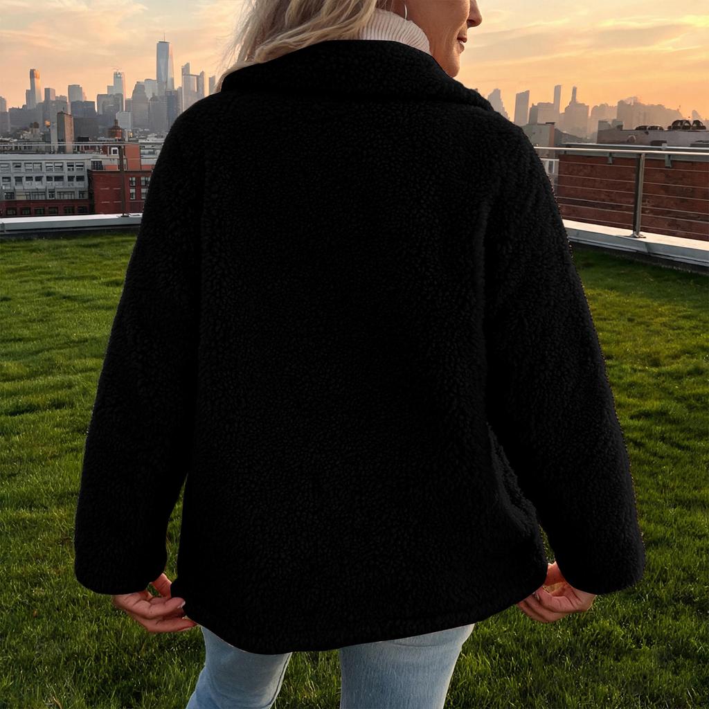 Women's Color Lined Zip Up Cardigan Loose Fit Fall Winter Jacket