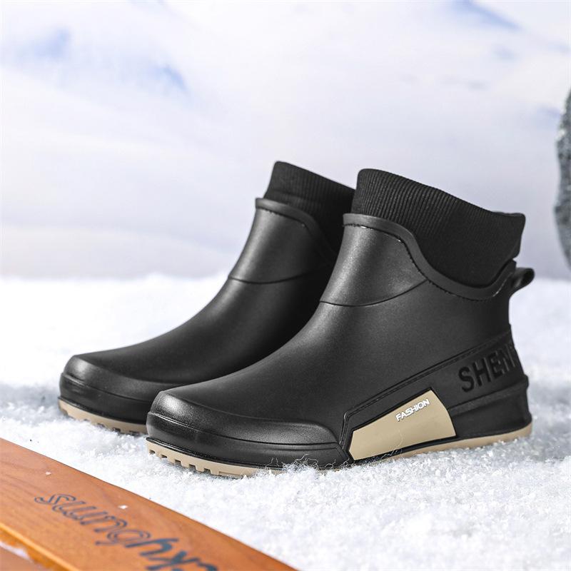 New Rain Shoes Men's and Women's Fashion Water Shoes Cotton Non-slip Rain Boots Short Adult Waterproof Outdoor Boots