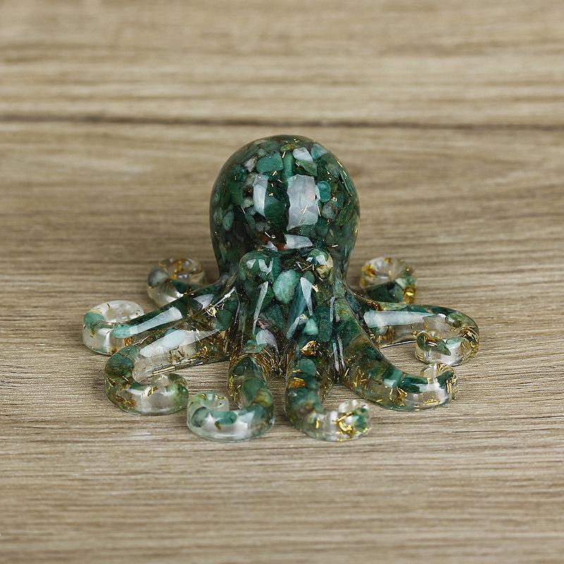 Miniature Octopus Statue Natural Crystal Agate Stone Crushed Stone Dropper Resin Squid Home Tabletop Landscape Ornaments Crafts