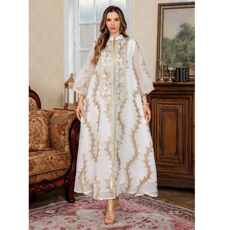 2025 Indonesia New Heavy Industry Mesh Embroidery Robe Dubai Party Dress Middle East Long Dress Women Robe Dress