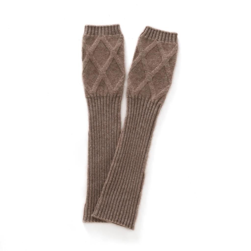 Women's 100% Pure Cashmere Cable Knit Half-Finger Gloves - Warm Long Wrist and Arm Protection