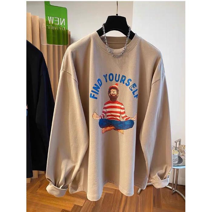 

Plus Size Pure Cotton Long Sleeve Women s T-shirt, Spring 2026 Style, Loose Fit Base Layer. M (90-120 Jin) хаки