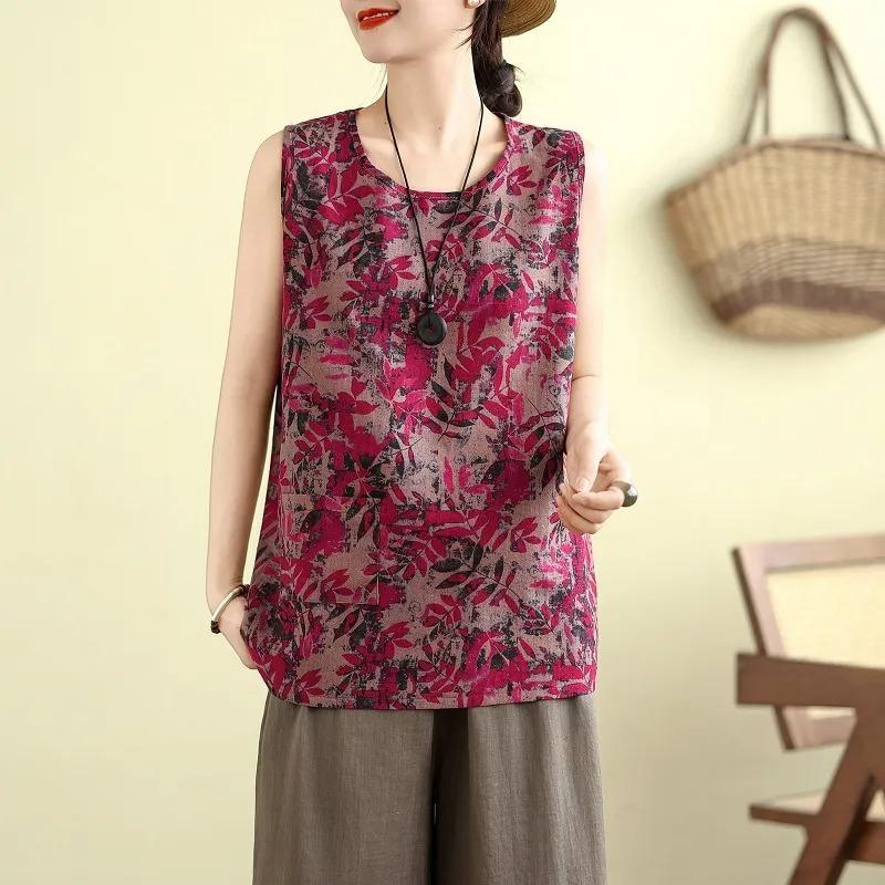 

Women s Red Floral Print Sleeveless Loose Fit Casual Tank Top L красный