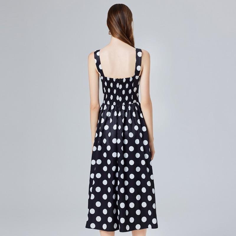 Summer Women Vintage Polka Dot Print Spaghetti Strap Long Midi Party Dresses