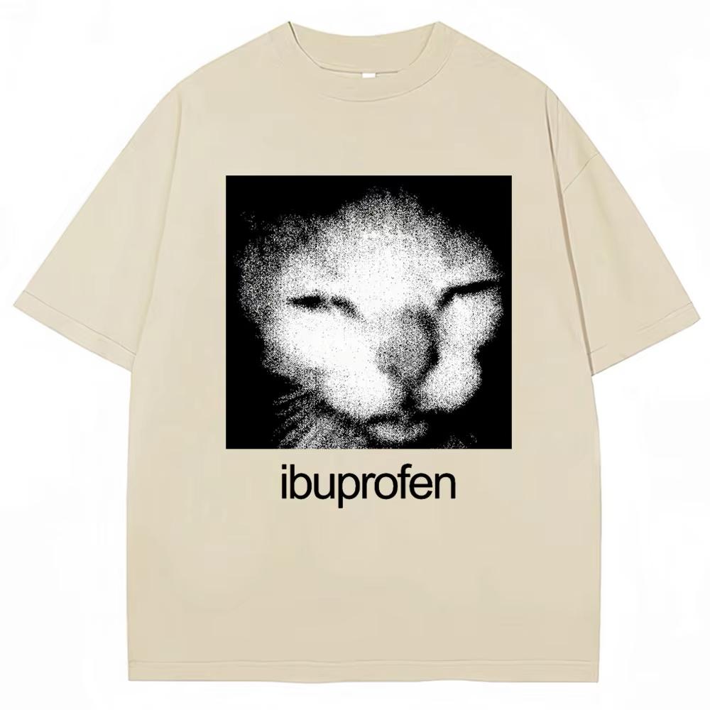 Funny Ibuprofen Cat Meme Graphic T Shirt Men's Women Humor Fashion Vintage T Shirts Oversized Cotton Casual Streetwear T-shirts