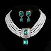 Square gemstone full diamond earrings necklace set choker multi-layer bridal anti-pearl necklace earrings