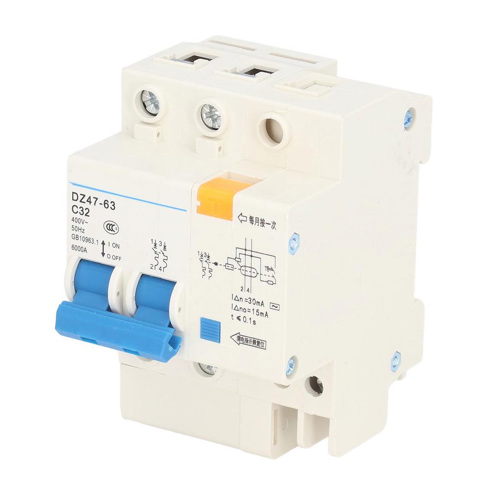 Small Circuit Breaker Ground Fault Interrupter with Protection 30mA 400V 2P+N 32A DZ4763 C32