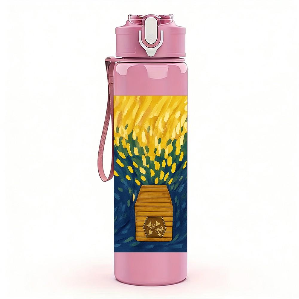 1PC Wheat Field Sun House Watercolor 750ml Color Plastic Sports Water Bottle Leakproof Flip Straw Lid Suitable for Sports Office Home Use