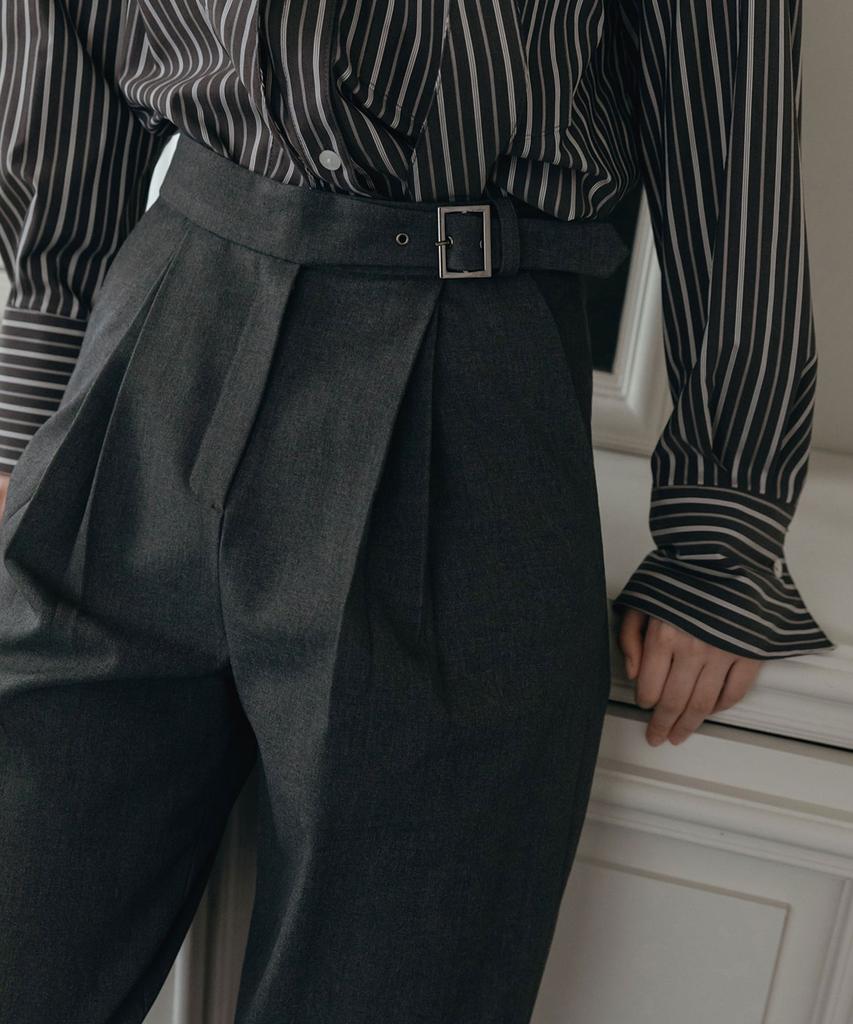 Illoje Double Tuck Wide Belted Slacks (Charcoal)