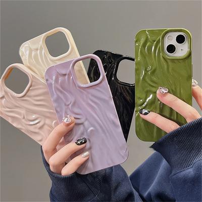 Korean Aesthetic Glossy Origami Texture Glitter Case For Iphone 14 13 12 11 Pro Max Cute Plain Wavey Shockproof Soft Cover Funda