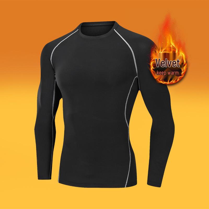 Men's Plus Velvet Quick-Dry High-Elastic Training and Running Set: Autumn/Winter Warm Fitness Tights and Base Layer.