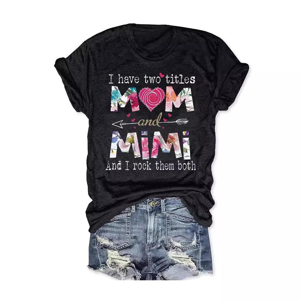 Mother's Day Pattern Print Round Neck Short Sleeve T-Shirt for Women
