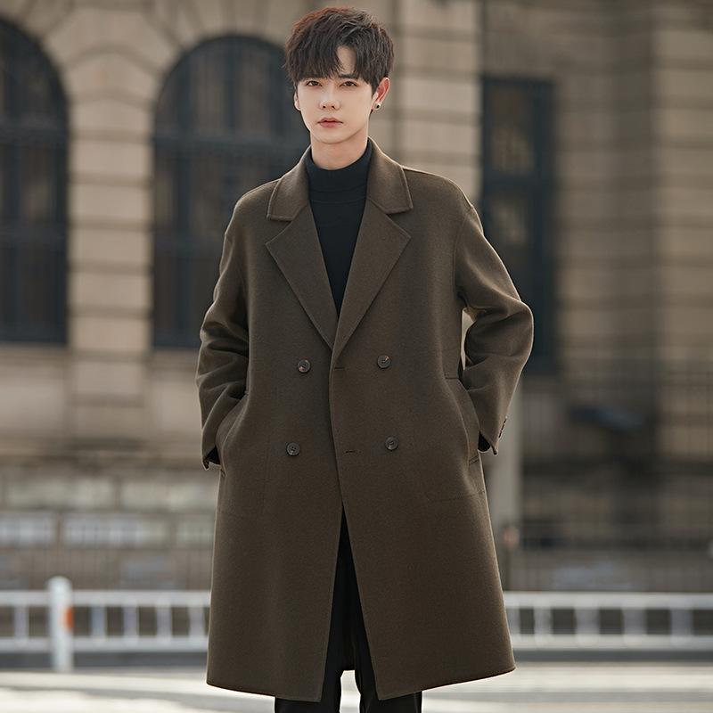 Autumn and Winter Woolen Coat Men's Medium and Long Over-knee Woolen Trench Coat Korean Version