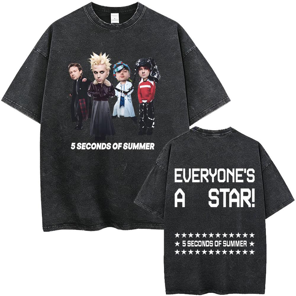 Punk Rock Band 5 Seconds of Summer Washed Vintage Tshirt Everyones A Star Merch 2026 Tshirts Men Women Hip Hop Gothic T Shirt