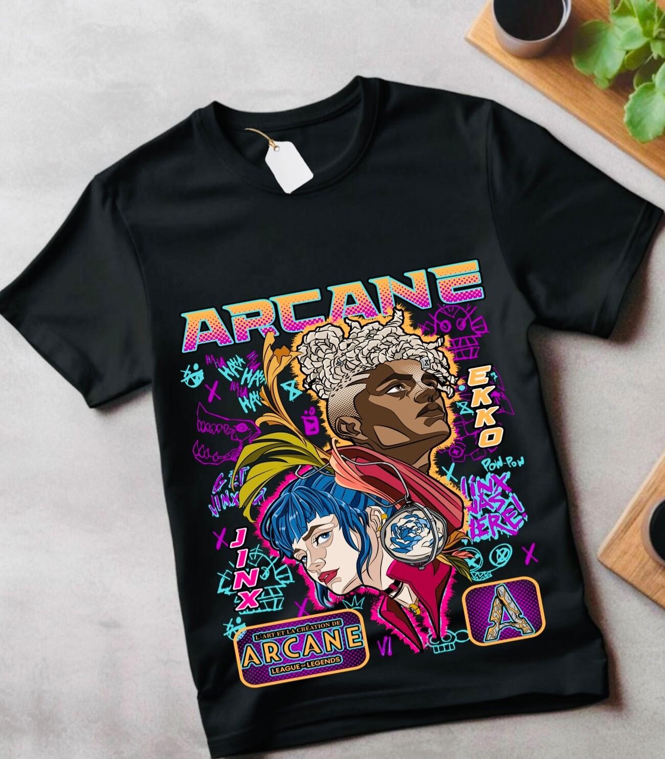 Jinx Arcane T-Shirt Mens Womens Tees Top Japanese Anime Cartoon Jinx Arcane Graphic T-Shirt Mens Womens Tees Top gift 2XL